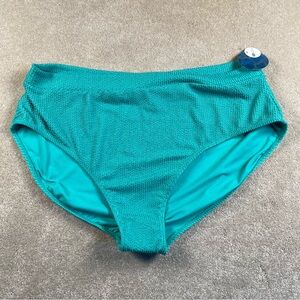 High Rise Bikini Bottom Swim Suit Full Coverage Green Textured Decree womens XXL